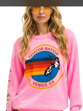 Aviator Nation Relaxed Venice Crew Sweatshirt Pink size XS
